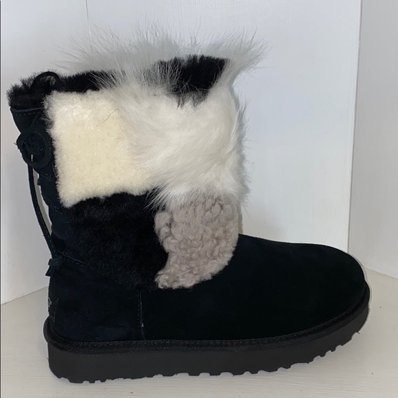 AUTH NIB UGG CLASSIC SHORT PATCHWORK FLUFF BOOT - Picture 2 of 14